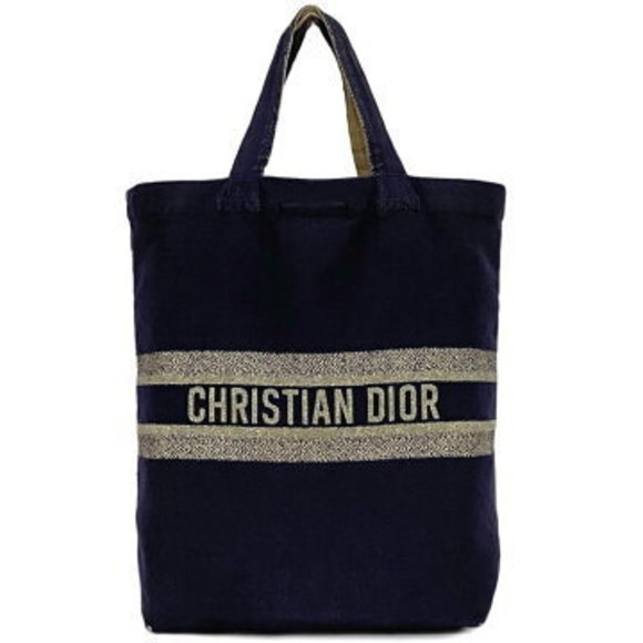 Christian Dior Tote Bag Navy Blue Holiday Collection Canvas Embroidery - Picture 1 of 9